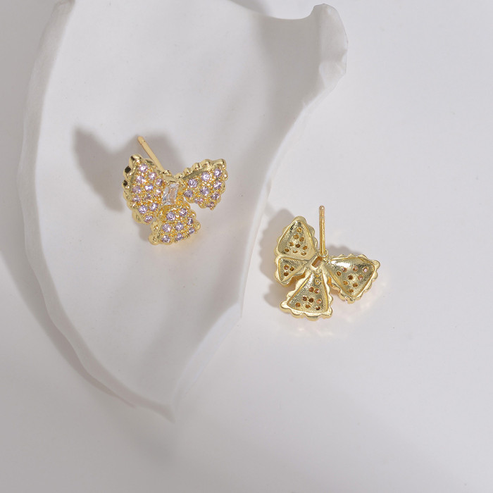 Bow Stud Earrings Women's High-Grade Earrings Zircon Micro-Inlaid Fashion Earrings