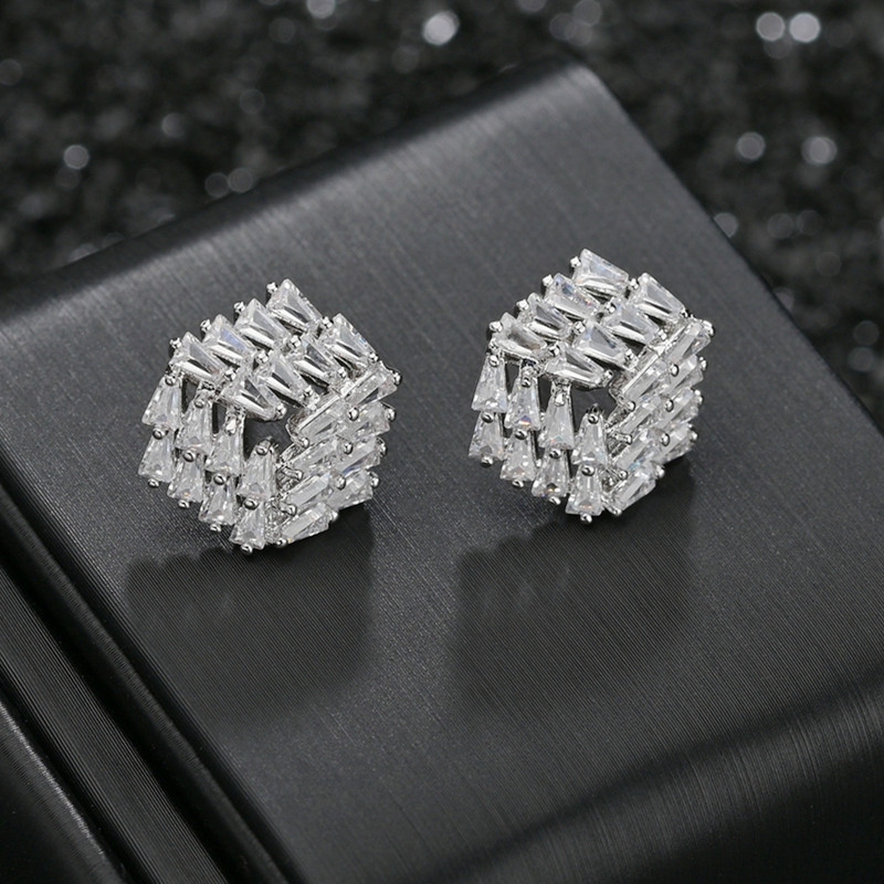 925 Silver Needle High Class Elegant Stud Earrings Girls Geometric Hexagonal Korean Style Earrings