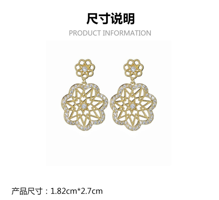 AAA Zircon Earrings Korean Style Temperamental Earrings Retro Hollowed Fashion Drop Earrings
