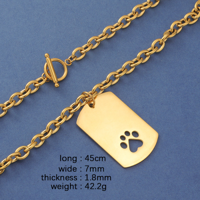 Stainless Steel OT Buckle Army-Style Necklace Glossy Can Carve Writing Dog's Paw Pattern Military Brand DIY Necklace