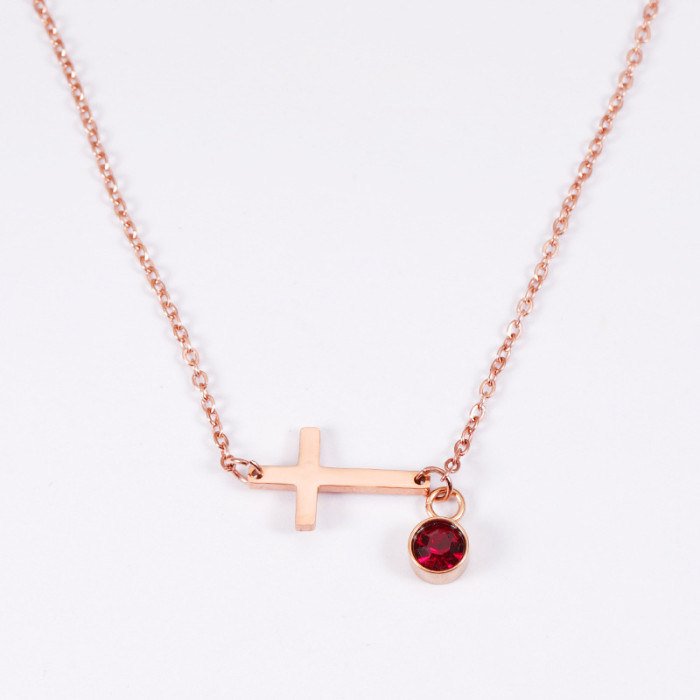 Simple Personalized  Style Hip Hop Necklace Stainless Steel Cross Shelf Birthday Stone Pendant