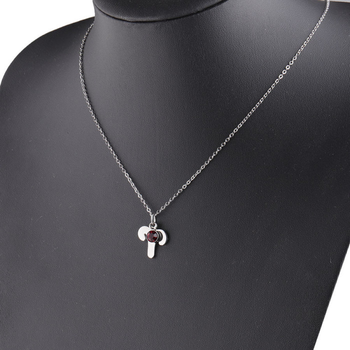 Stainless Steel Birthstone Twelve Constellations Necklace Guardian Constellation Birthstone Necklace