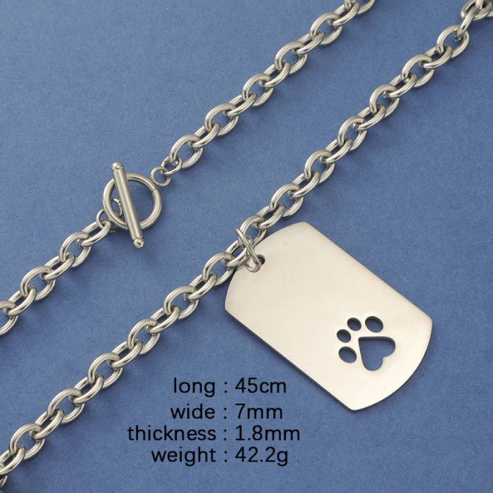 Stainless Steel OT Buckle Army-Style Necklace Glossy Can Carve Writing Dog's Paw Pattern Military Brand DIY Necklace