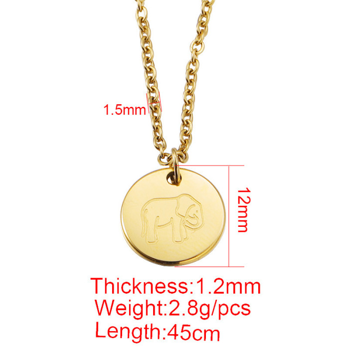 Simple Fashion Stainless Steel Wind Exquisite Animal Necklace round Corrosion Elephant Pendant