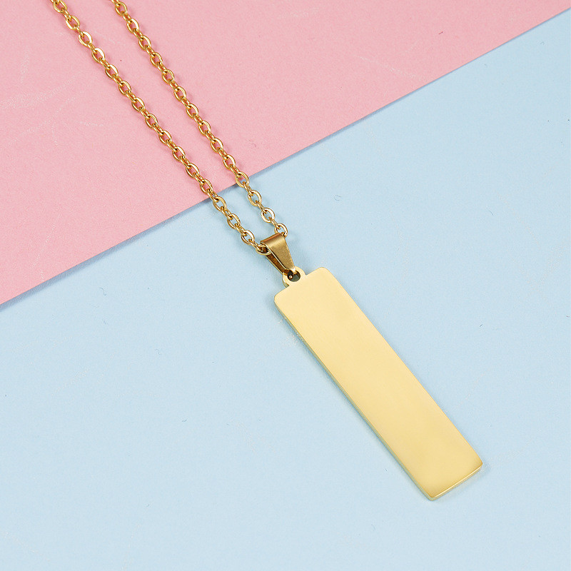 Personalized Fashion Geometry Pattern Necklace DIY Stainless Steel Rectangular Strip Laser Pendant