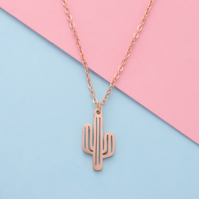Stainless Steel Hollow Cactus Necklace Personality Fashion Desert Cactus Plant Pendant Necklace