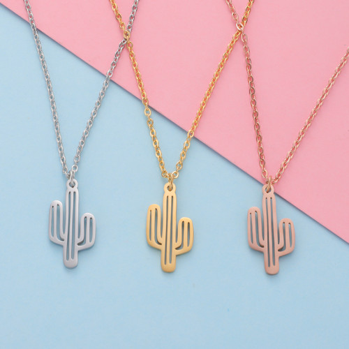 Stainless Steel Hollow Cactus Necklace Personality Fashion Desert Cactus Plant Pendant Necklace