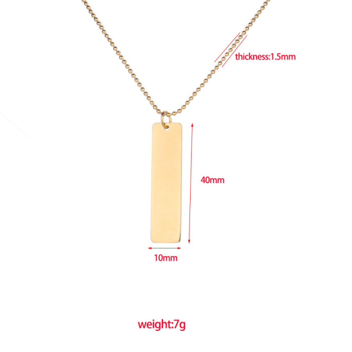 Stainless Steel Square Long Tag Pendant Necklace DIY Personality Lettering Ball Bead Chain Necklace