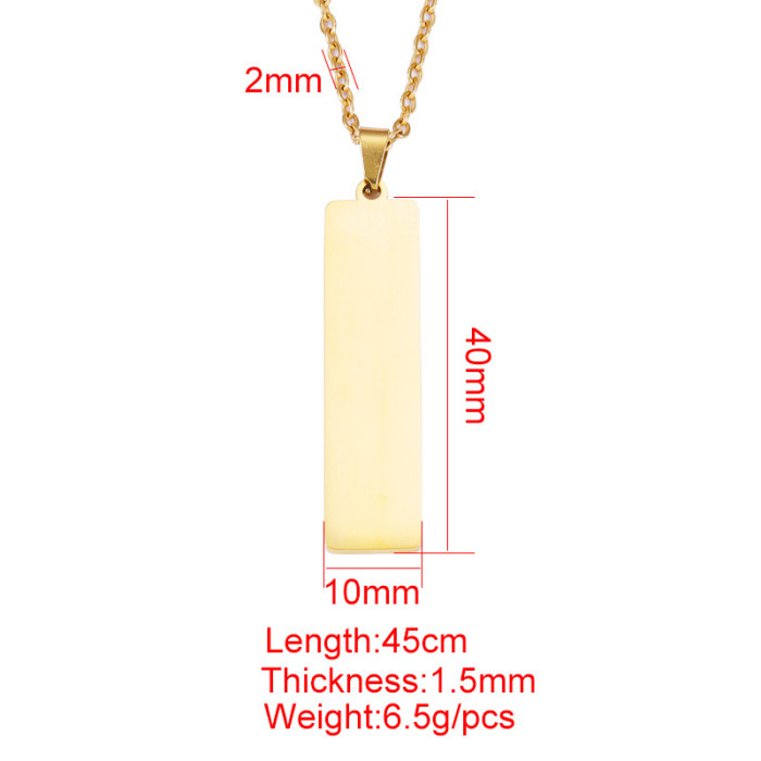 Personalized Fashion Geometry Pattern Necklace DIY Stainless Steel Rectangular Strip Laser Pendant