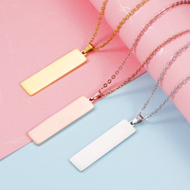 Personalized Fashion Geometry Pattern Necklace DIY Stainless Steel Rectangular Strip Laser Pendant
