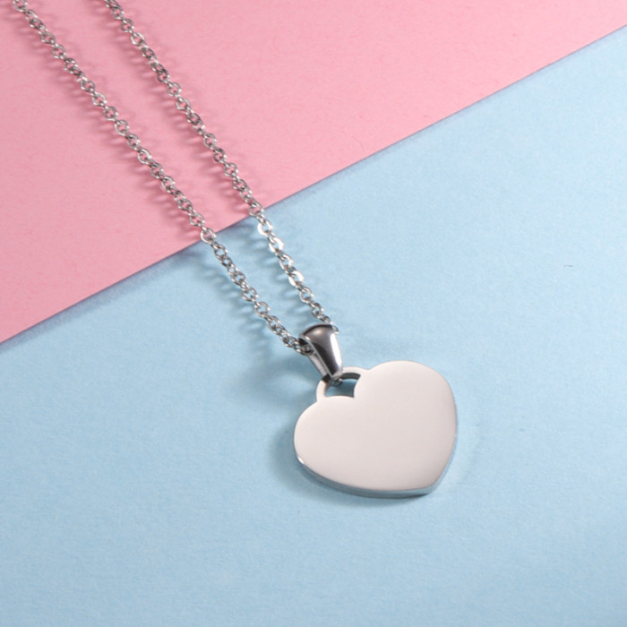 Stainless Steel Personalized Simple Couple Gift Pendant Necklace DIY Heart Love Heart Can Carve Writing Pendant