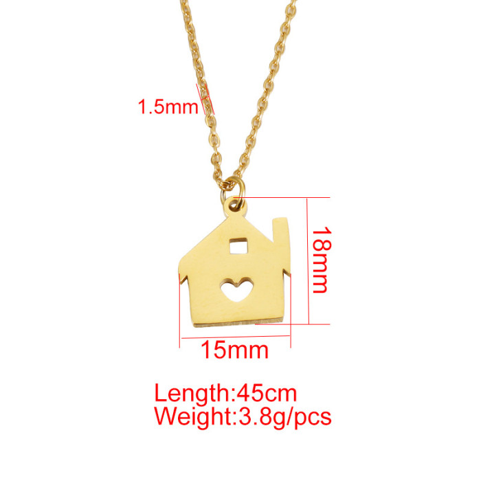 Personalized Fashion Necklace DIY Stainless Steel Love Heart Warm House  Pendant