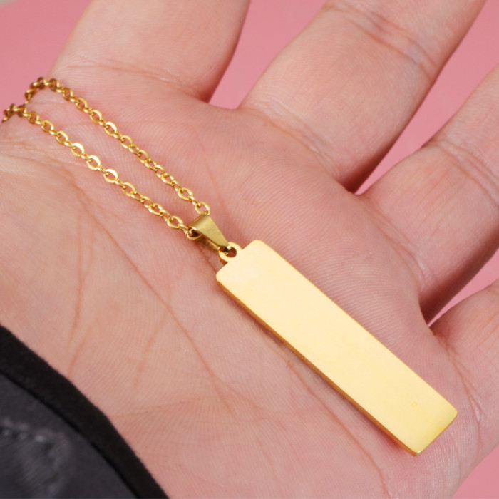 Personalized Fashion Geometry Pattern Necklace DIY Stainless Steel Rectangular Strip Laser Pendant