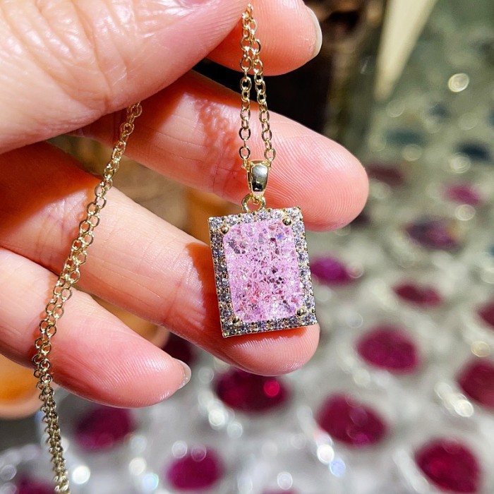 Rectangular Inlaid Zircon Crystal Ins Pendant Unisex Necklace for Women 200