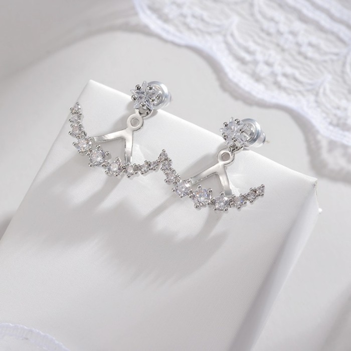 Xingyue Double Ear Studs Korean Same Style French Earrings S925 Sterling Silver Needle Zircon Earrings