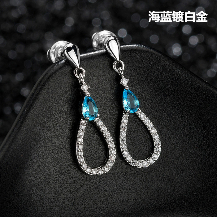 S925 Sterling Silver Needle Korean Style Ruby Water Drop Inlaid Luxury Simple Gold-Plated Earrings 1466