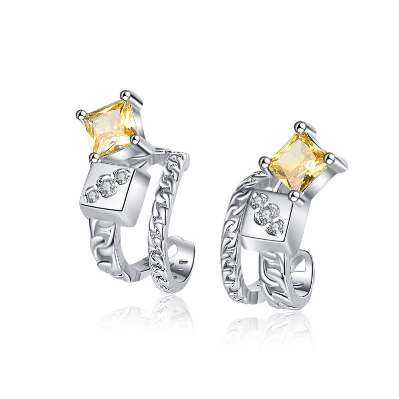 Chain Yellow Zircon Ear Clip Personality Ins Cold Style Double-Layer Earrings Trendy