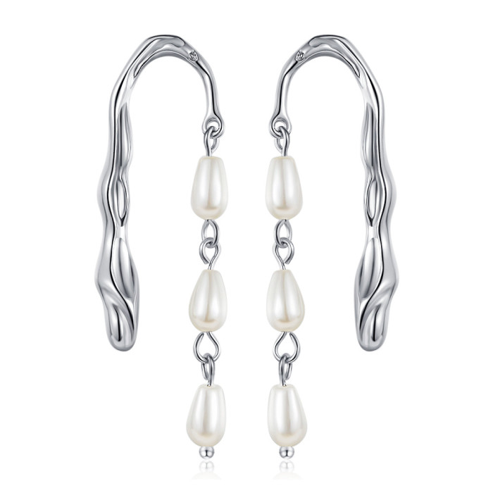 Stud Earrings for Women Elegant Long Fringed Pearl Lava Texture Earrings Jewelry for Women