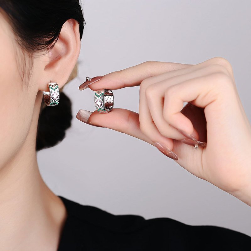 Personalized Earrings Angel  Earrings for Women Zircon Inlaid Diamond Mixed Color Stripe Earrings Hoop Earings