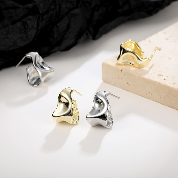 Irregular Geometric Texture Stud Earrings Women's Simple Temperament Original Design Earrings Jewelry for Women