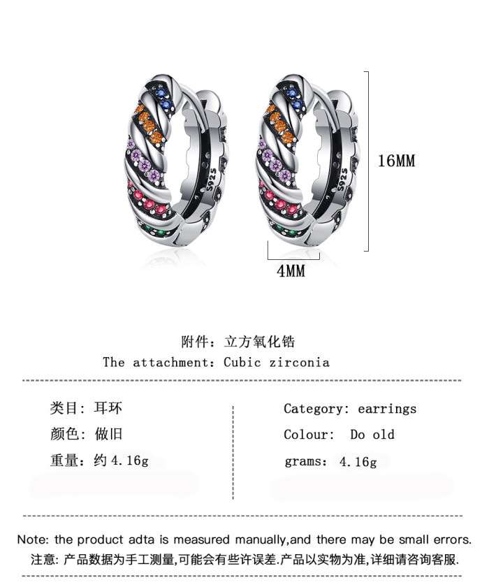 Vintage Rainbow Zircon Chain Ear Clip Earrings High Sense Fashion Trendy Korean Earrings
