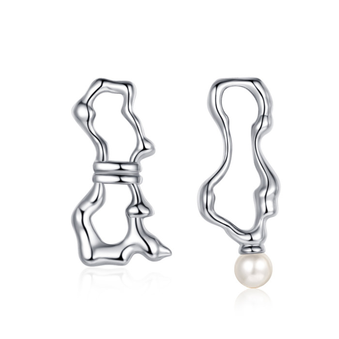 Irregular Hollow-out Stud Earrings Long Shell Beads Geometric Bow Earrings Minimalist Jewelry