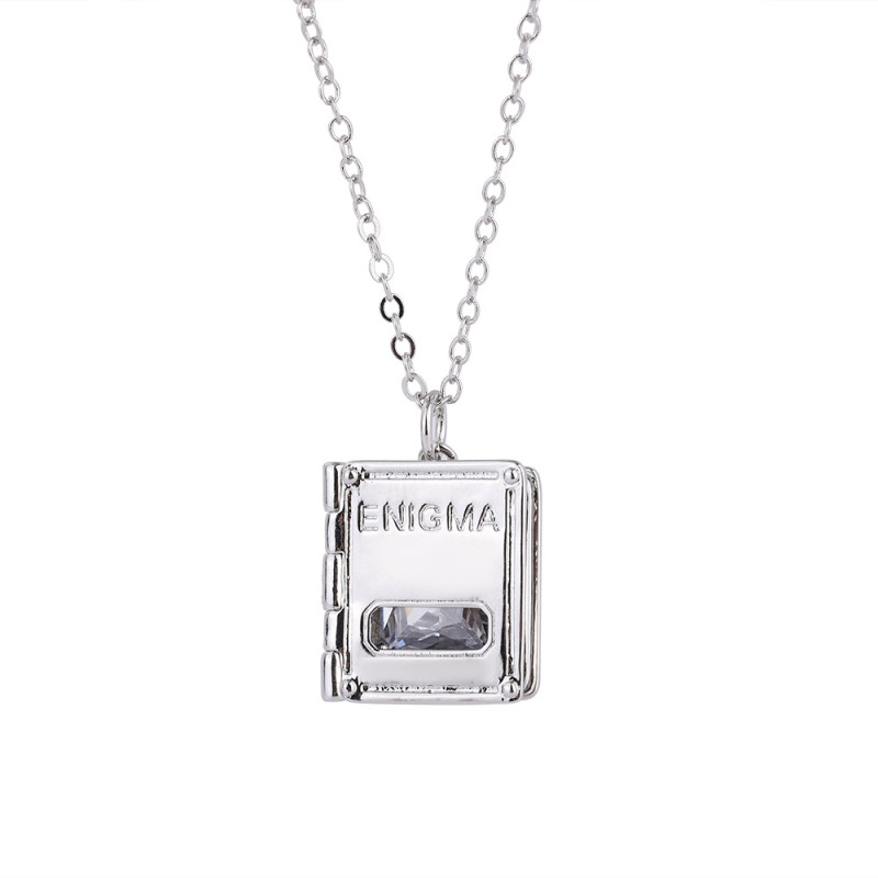 Square Geometric Pendant Necklace Female Love Letter Box Flip New Style Collarbone Necklace Ins White Zirconium Necklaces