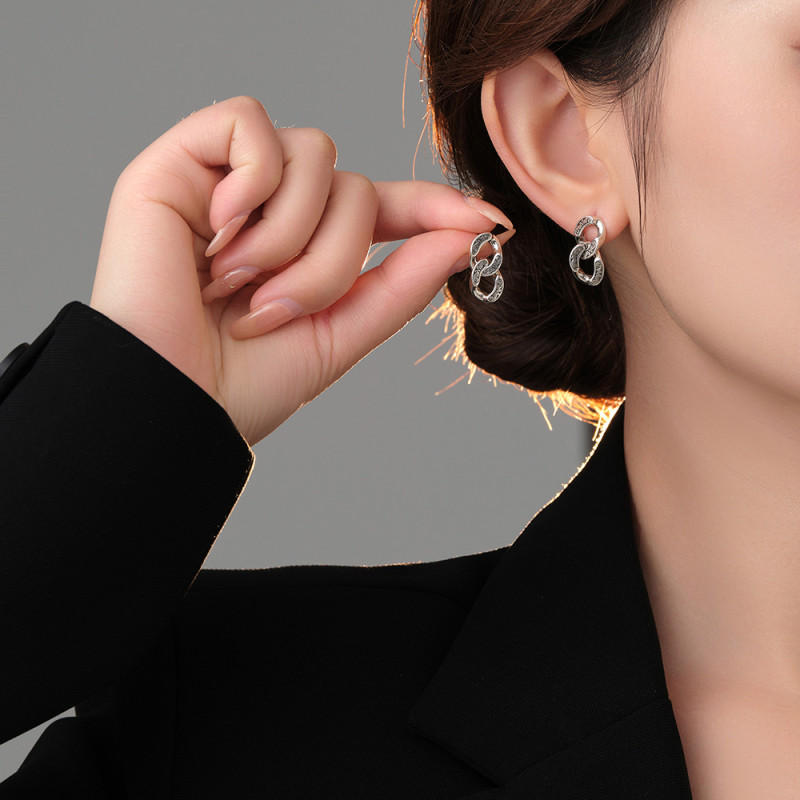 Stud Earrings Female Thailand Silver Long Elegant Earrings Vintage Earings for Women