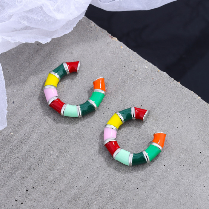 Personalized Ear Clip Colorful Candy Color Enamel Glaze Drop Oil High-Grade Earrings for Women Graceful Earrings Cuff Earrings