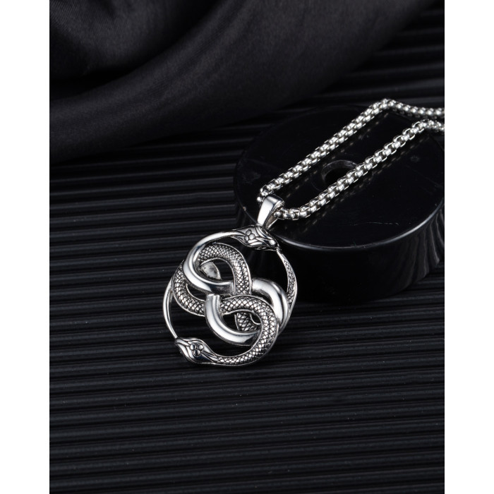 Ornament Fashion New Titanium Steel Double Snake Pendant Trendy Men's Personality Double Snake Winding Necklace Men