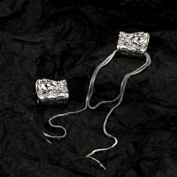 Lava Tassel Stud Earrings Female Chain Texture Earrings Ins Clip on Earrings