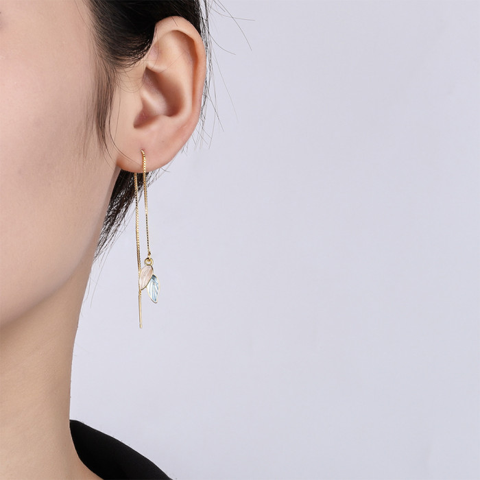 Drop Oil Hanging Earrings Female Korean Leaf Simple Personality Long Line Earrings Women