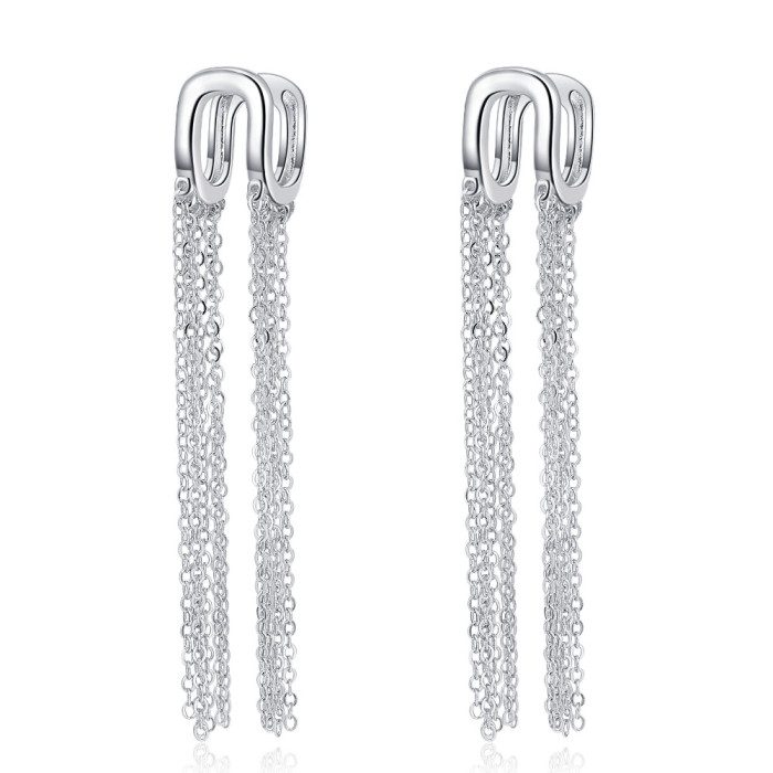 Chain Tassel U-Shaped Ear Clip Earrings Premium Temperament Entry Lux Personality Fashion Ins Style Cute Earrings 806