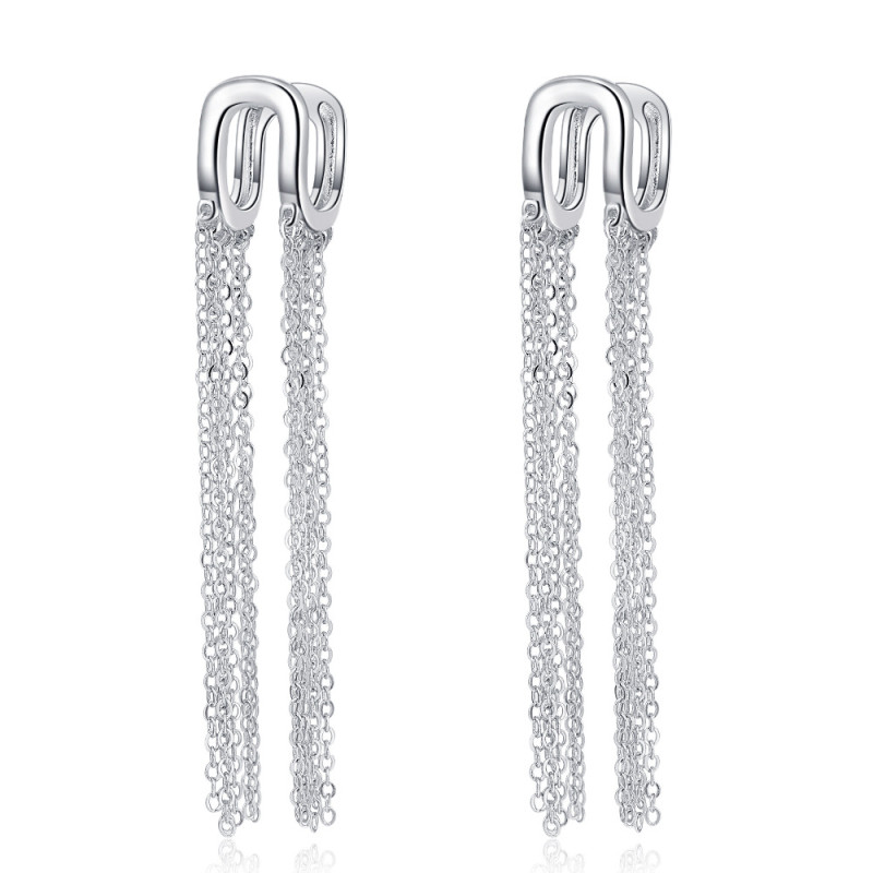 Chain Tassel U-Shaped Ear Clip Earrings Premium Temperament Entry Lux Personality Fashion Ins Style Cute Earrings 806