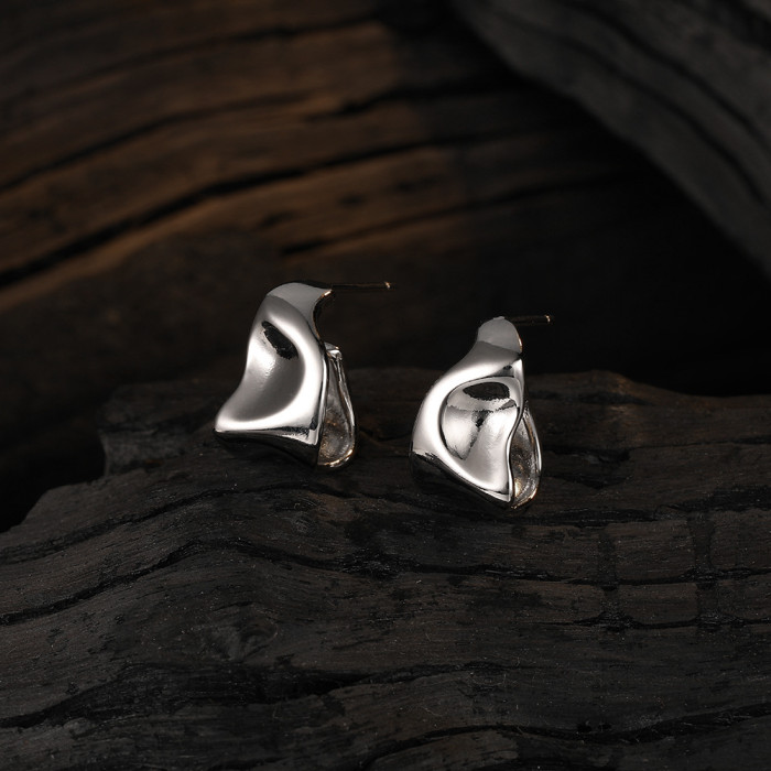 Irregular Geometric Texture Stud Earrings Women's Simple Temperament Original Design Earrings Jewelry for Women