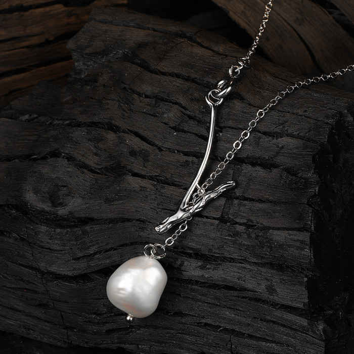 Branch Necklace Baroque Freshwater Pearl Female Personality LNS Short Pearl Necklace
