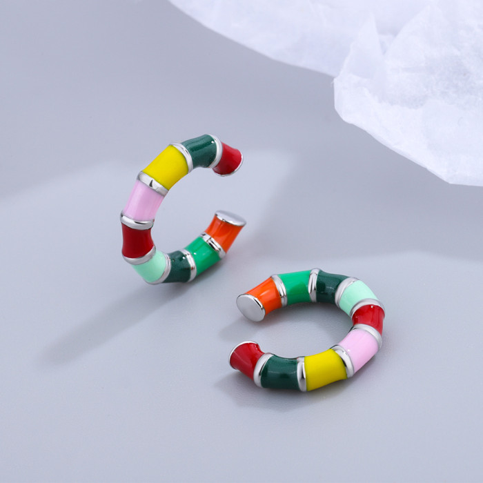 Personalized Ear Clip Colorful Candy Color Enamel Glaze Drop Oil High-Grade Earrings for Women Graceful Earrings Cuff Earrings
