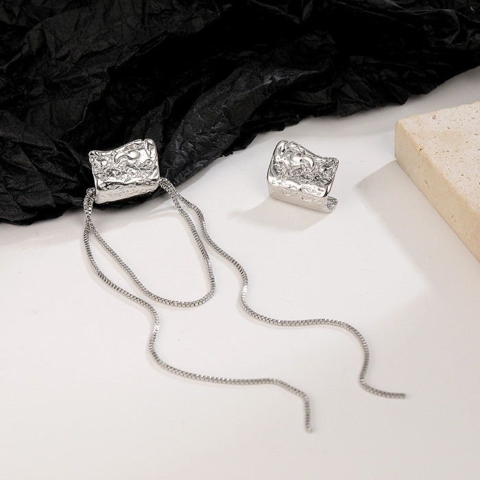 Lava Tassel Stud Earrings Female Chain Texture Earrings Ins Clip on Earrings