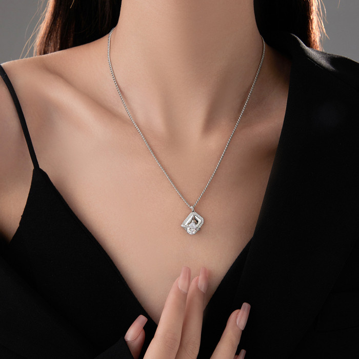 Square Necklace Zircon Chain Women's Simple Ins Water Drop Fashionable Necklace Jewelry