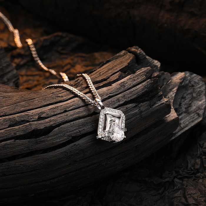Square Necklace Zircon Chain Women's Simple Ins Water Drop Fashionable Necklace Jewelry