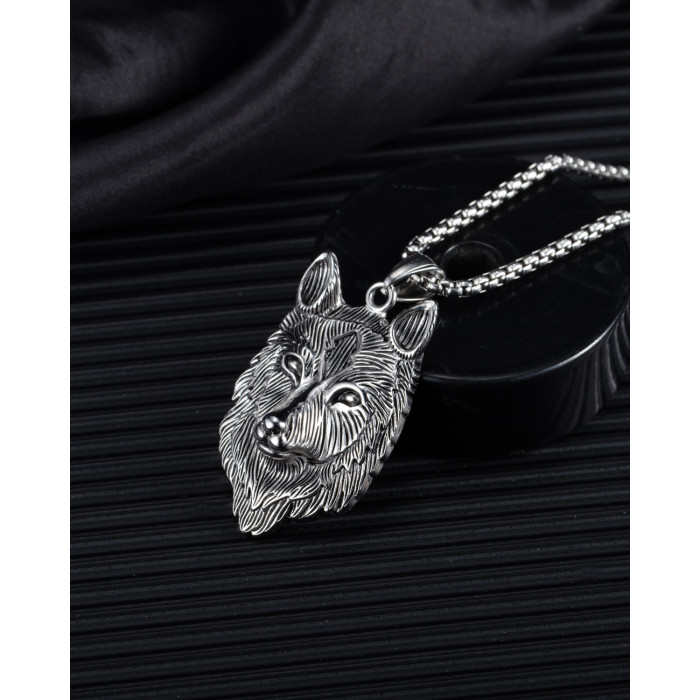 Ornament Retro Titanium Steel Animal Wolf Head Pendant Personality Punk Man's Stainless Steel Necklace