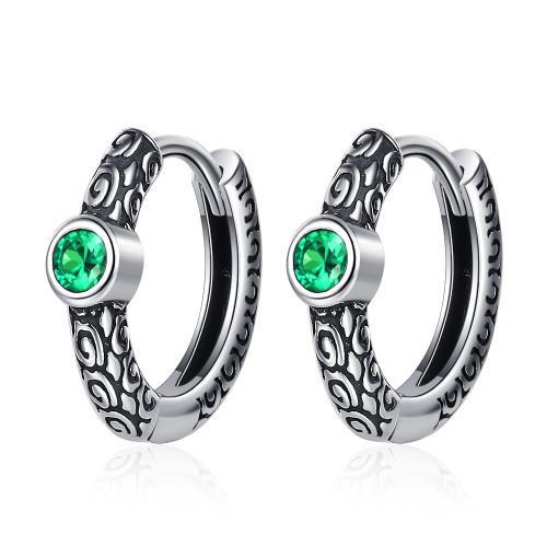 Pattern Vintage Thai Silver Ear Clip Niche Trendy Cold Green Zirconium Earrings Earrings Female Cute Earrings