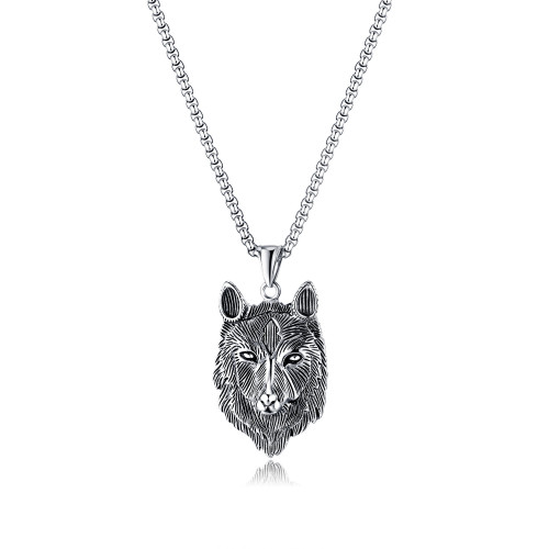 Ornament Retro Titanium Steel Animal Wolf Head Pendant Personality Punk Man's Stainless Steel Necklace