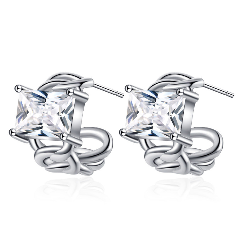 White Zirconium Chain Stud Earrings Geometric Chain Ring Simple Ins Temperament Women Earrings