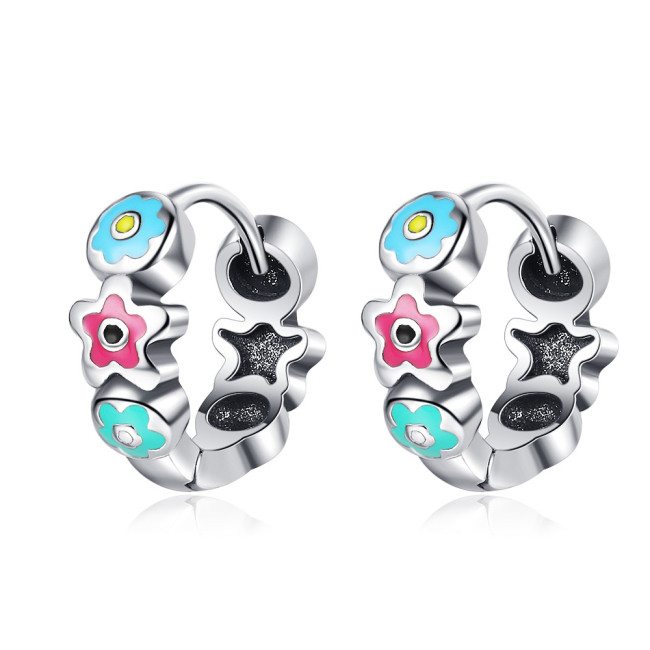 Colorful Flower Drop Oil Ear Clip Women's Simple Retro Design Presbyopic Earrings