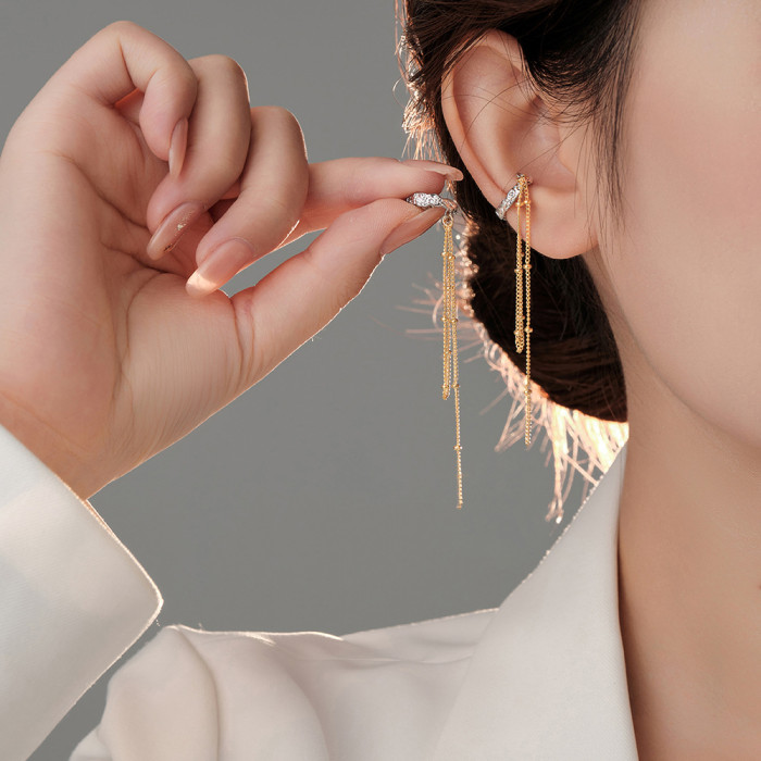 Ear Clip Earrings No Need Ear Hole Ear Clip Gold and Silver Ear Chain Personalized Women