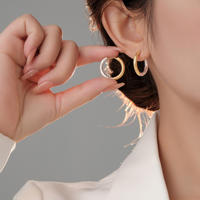 Irregular Texture Circle Ear Clip Gold and Silver Ear Rings Personalized Earrings Women