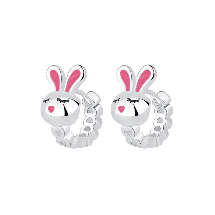 Epoxy Rabbit Love Ear Clip Ins Style Sweet Zodiac Female Dripping Oil Cute Personality Earrings