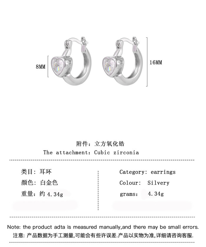 Loving Heart Zircon Ear Clip Earrings Personalized Earrings Simple  Elegant  Earrings Women