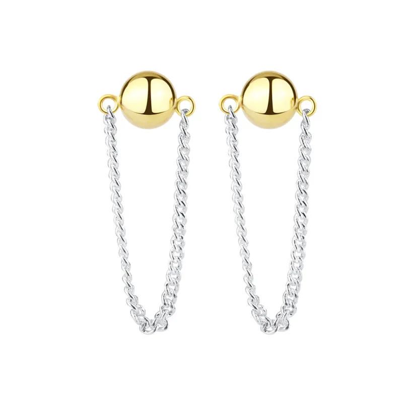 Round Beads Chain Tassel Stud Earrings Gold and Silver Color Matching Glossy Personalized Earrings
